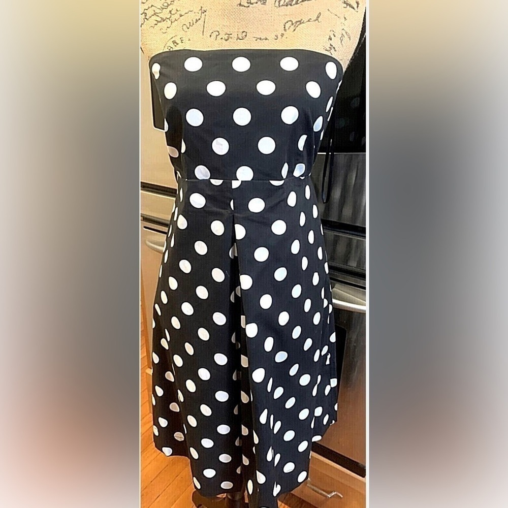 New York & Company Sleeveless, Zips Up BackBlack and White Polka Dot Dre…